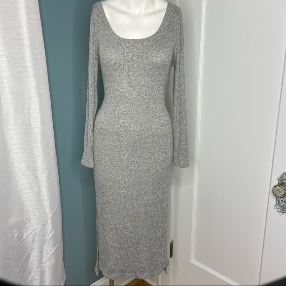 Anthropologie Pure + Good Womens Dress Large Gray Ribbed Knit Made in USA - Picture 1 of 5